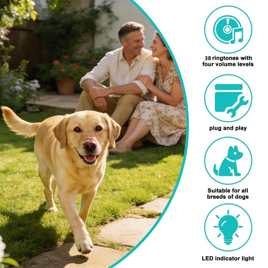 Pet Doorbell: Adjustable Volume, Easy Install, Rainproof, Suitable for Small & Large Pets.