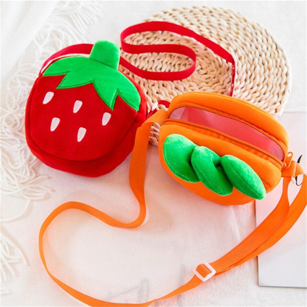 Strawberry Carrot Kids Plush Bag Cute Fruit Crossbody Bag Candy Bag Plush Shoulder Bags Coin Purse