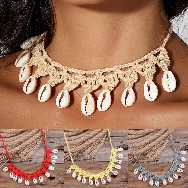 Women Natural Sea Cowrie Shell Summer Jewelry Rope Chain Choker Necklace Bohemian Shells Choker Girl Friendship Gifts