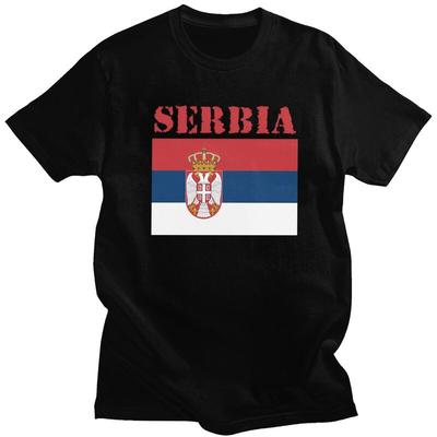 Мужская футболка на заказ с флагом Сербии, с коротким рукавом, хлопковая, повседневная, одежда