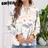 Женские модные повседневные осенне-зимние блузки и рубашки с v-образным вырезом и длинным рукавом с цветочным принтом