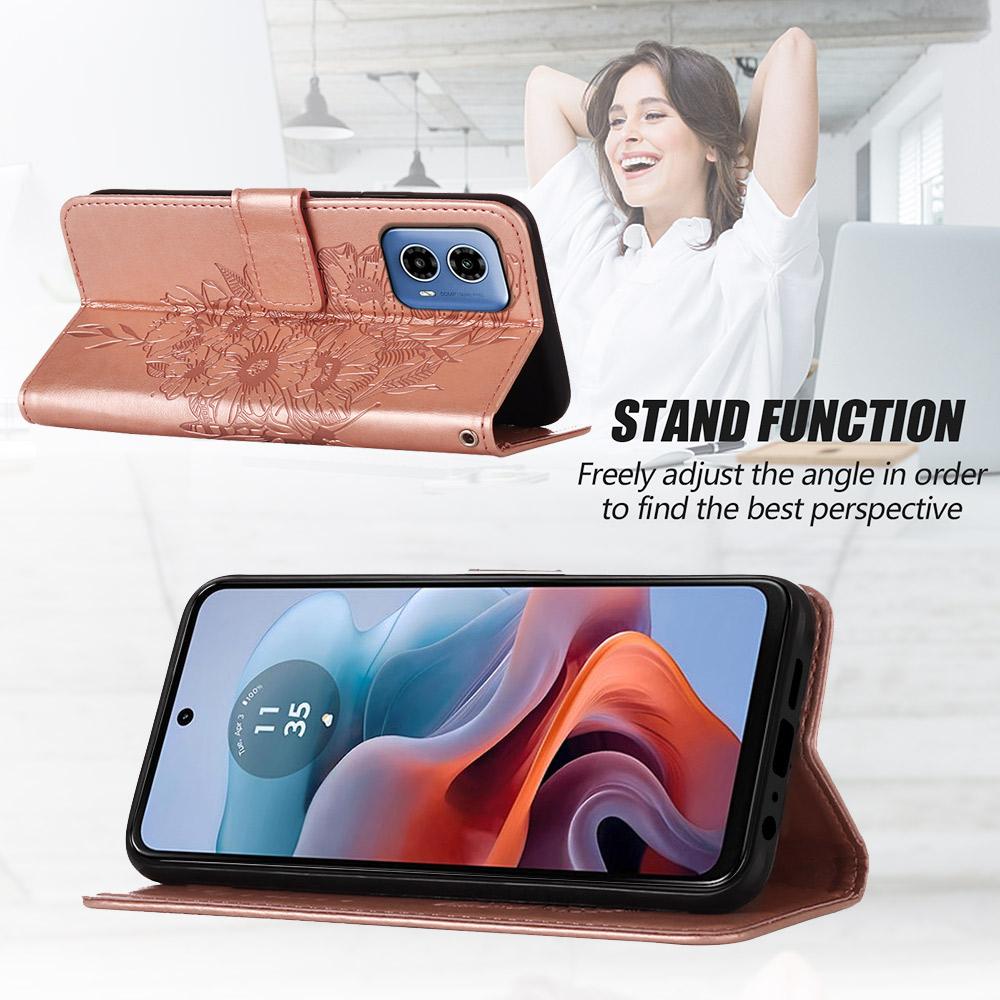 For Motorola Moto G45 5G/G34 5G Wallet Case with Wrist Strap Butterfly Imprint Leather Phone Cover