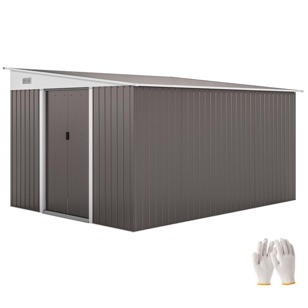 Metal Garden Shed Sloped Roof Lockable Double Door 2.8 x 3.45 x 2.01m Grey