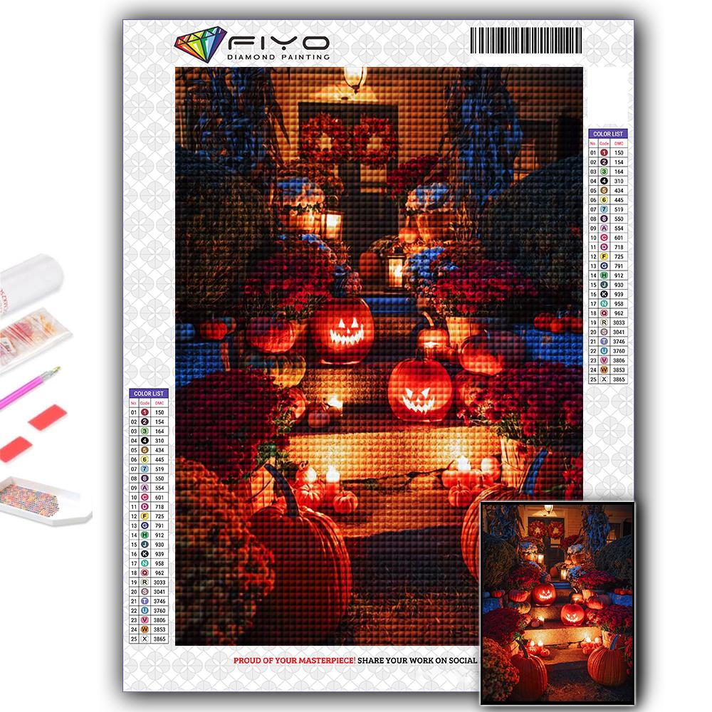 5D DIY Diamond Embroidery Halloween Scary Pumpkin And Castle Diamond Painting Mosaic Home Decoration
