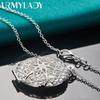 URMYLADY 925 Sterling Silver Round Picture Frame Pendant Necklace Chain For Women Wedding Engagement Charm Jewelry