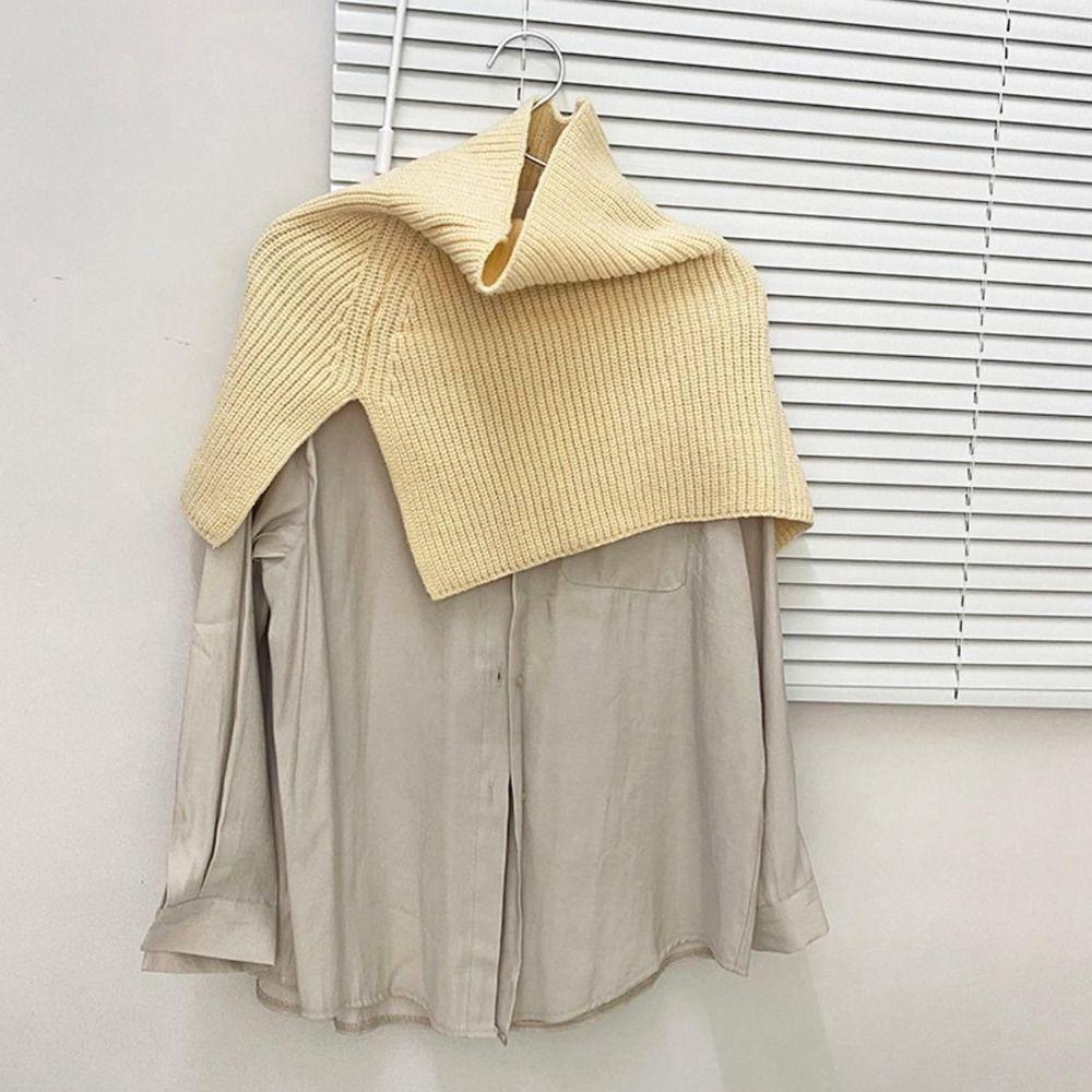 High Collar Women Scarf Accessories Solid Color Wraps Knitted Cape Knitted Shawl Female Wool Scarf