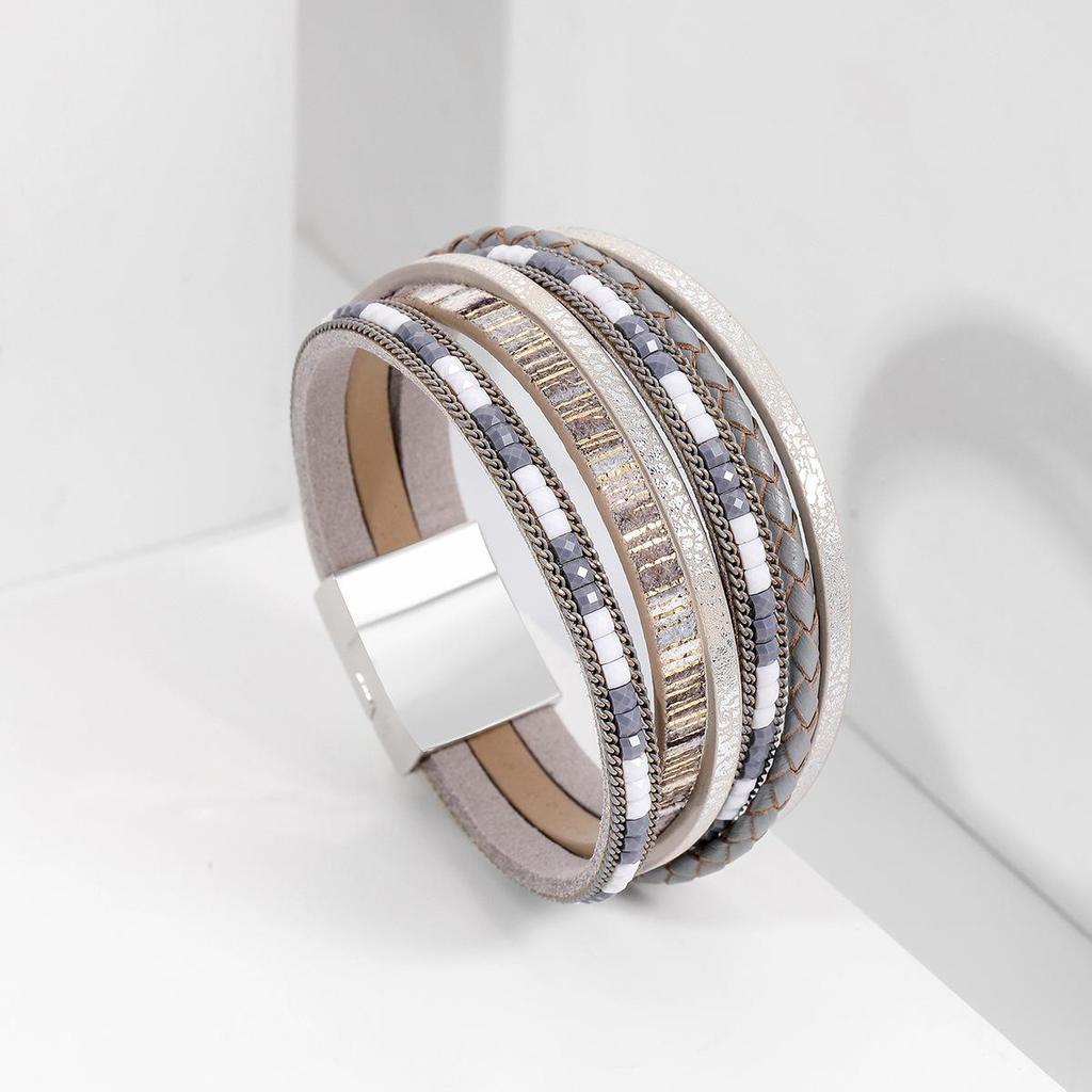 Bohemian Hand-Woven Leather Bracelet with Alloy Magnetic Clasp - Fashionable Women's Accessory