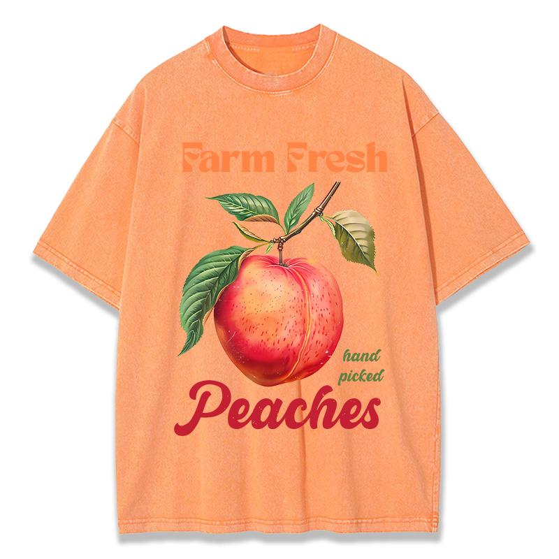 Farm Fresh Hand Picked Peaches Prints Washed TShirts Women Cotton T Shirts Comfortable Distressed ONeck Tops Summer Clothes