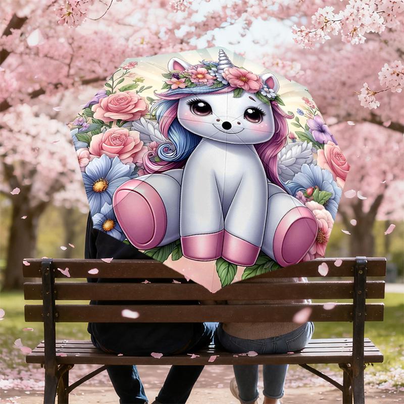 1PC Unicorn Flowers Umbrella-8-Rib Reinforced Portable Folding Travel Suitable for All Seasons Outdoor Daily Use-G389