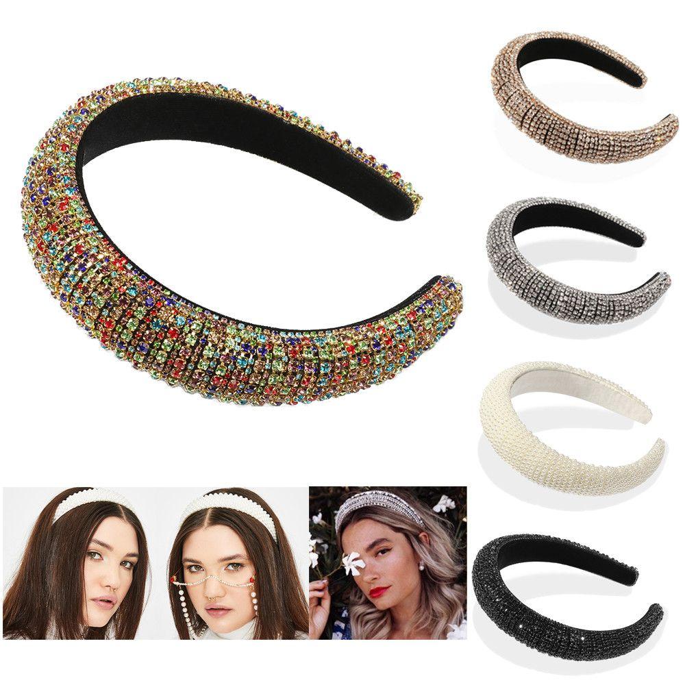 Handmade Hair Hoop Headband Rhinestone Pearl Haiband Wedding Headdress Full Crystal Baroque Tiara
