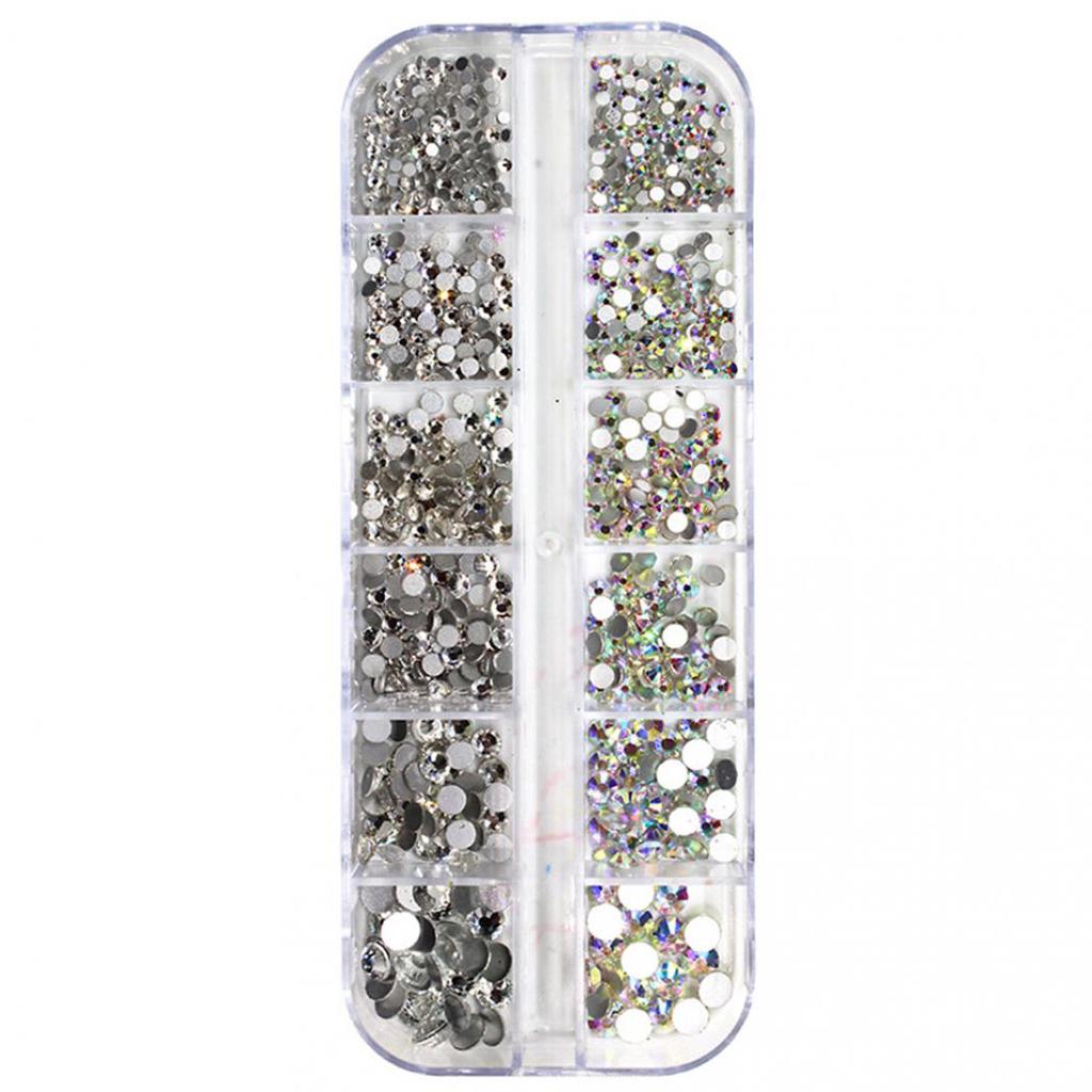 12 Grid 3D DIY Glitter Nail Art Rhinestone Sequins Decoration Manicure Tips