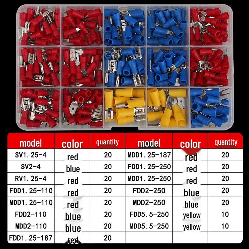 Cross-Border 280-Piece Cold-Pressed Insulated Steel Copper-Plated Terminal Block Set for Electrician Wiring Connections