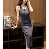 Advanced Sense of High Quality Thick Thread Cotton Vest Dress Women's Summer Slim Slit Show Thin Suspenders Long Dress