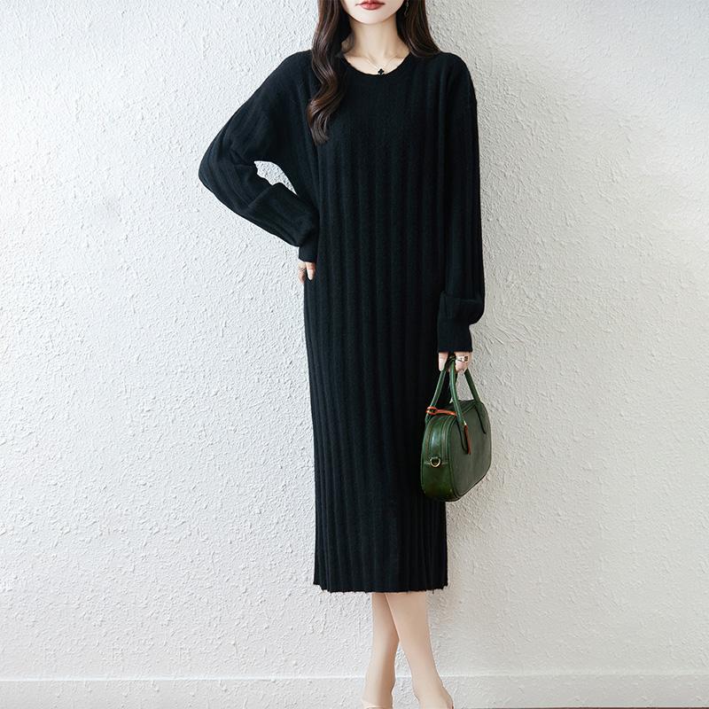Женское платье-свитер 100% шерсть MODERN NEW SAGA O-образный вырез трикотажный длинный пуловер зимние джемперы шерстяное длинное платье женское