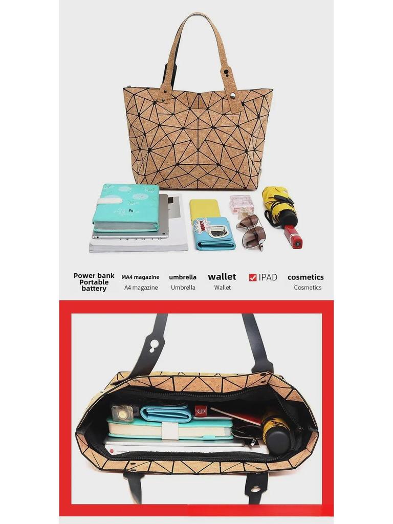 Набор из сумки-тоута, рюкзака, сумки через плечо и косметички из пробки с геометрической ромбовидной вышивкой