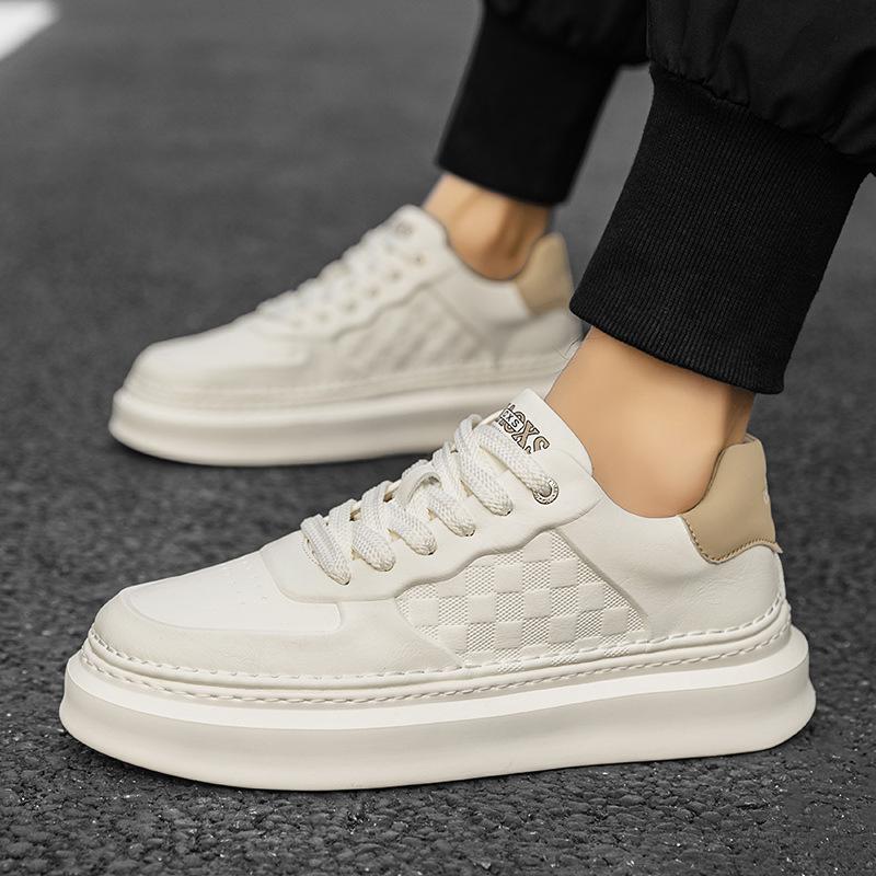 High Quality Thick-soled Heightening Leather Surface White Shoes Autumn Low-top Sports Board Shoes Work Casual Versatile Men's Shoes