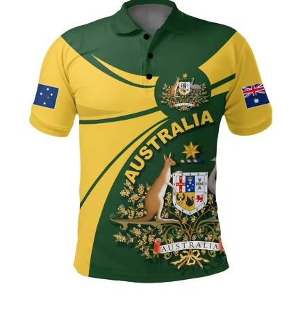 Australian flag polo shirt lapel short sleeve top summer trend clothes 3D printing oversized t-shirt