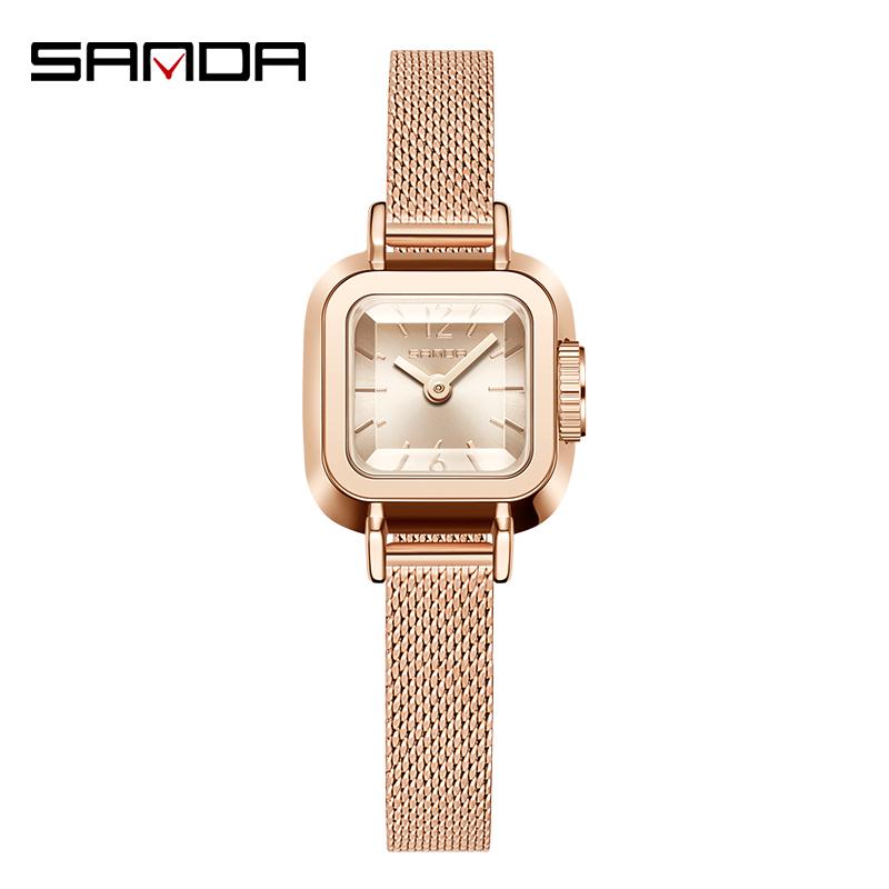SANDA New Style Madam Watch Square Mesh Belt Fashionable Simple Roman Pattern Waterproof Quartz Women's Belt Watch Reloj Mujer