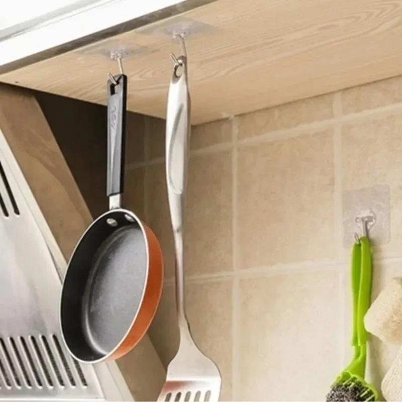 10 шт. Прозрачные настенные крючки для ванной комнаты, водонепроницаемые, маслостойкие, самоклеящиеся крючки, многоразовые бесшовные подвесные крючки, кухонный крючок