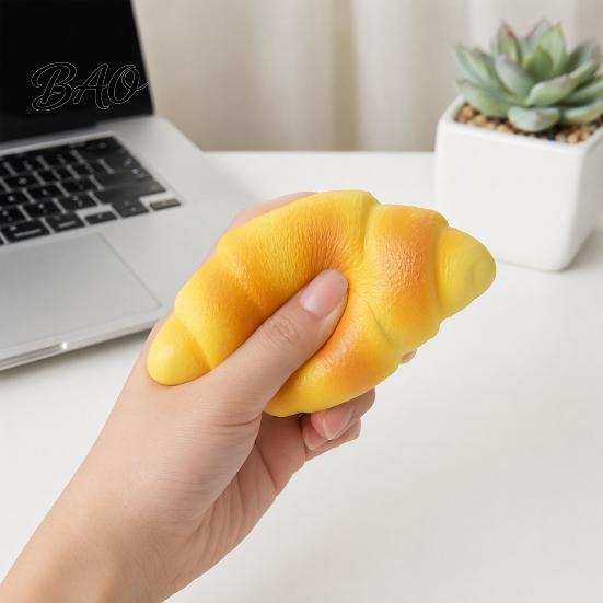 TPR Stress Ball Relief Croissant Squeeze Toy, Simulated Bread Sensory Fidget Pinch Toy Home Office Worker Relaxation Desk Portable