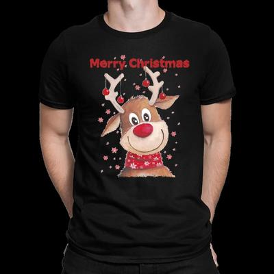 Merry Christmas Reindeer Unisexs T Shirt Vintage Streetwear Top For Everyday Wear Slightly Stretched Designer Clothes