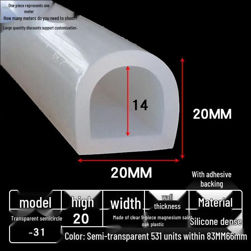 D-образный высокотемпературный силиконовый уплотнитель, полукруглая полая полоса, самоклеящийся цельный, без запаха, прозрачный.