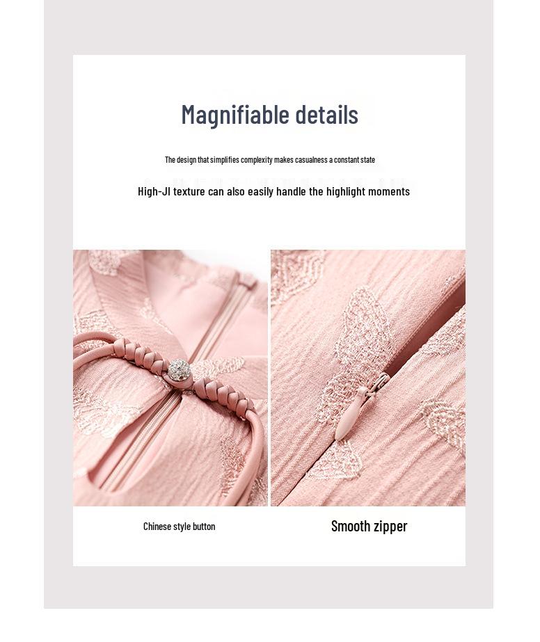 New Chinese Jacquard Butterfly Cheongsam Dress for Women - Retro & Feminine