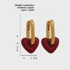 High-Grade Wine Red Heart Necklace & Earrings - Copper Plated, Real Gold, Simple Hong Kong Style Clavicle Chain