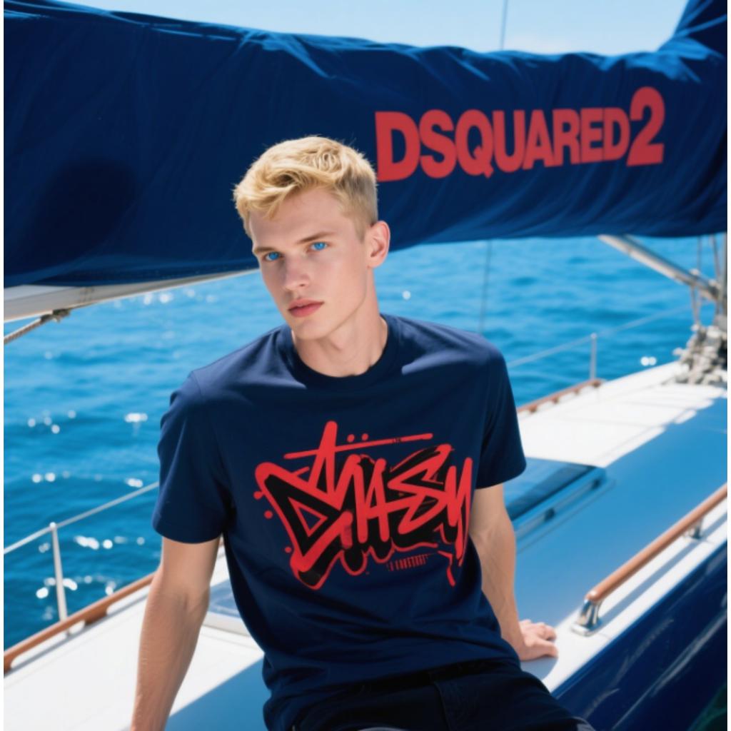 Трендовая мужская футболка DSQ Quadratic Summer Micro Loose D2 европейско-американская личность трендовый осенний топ студенческая базовая футболка