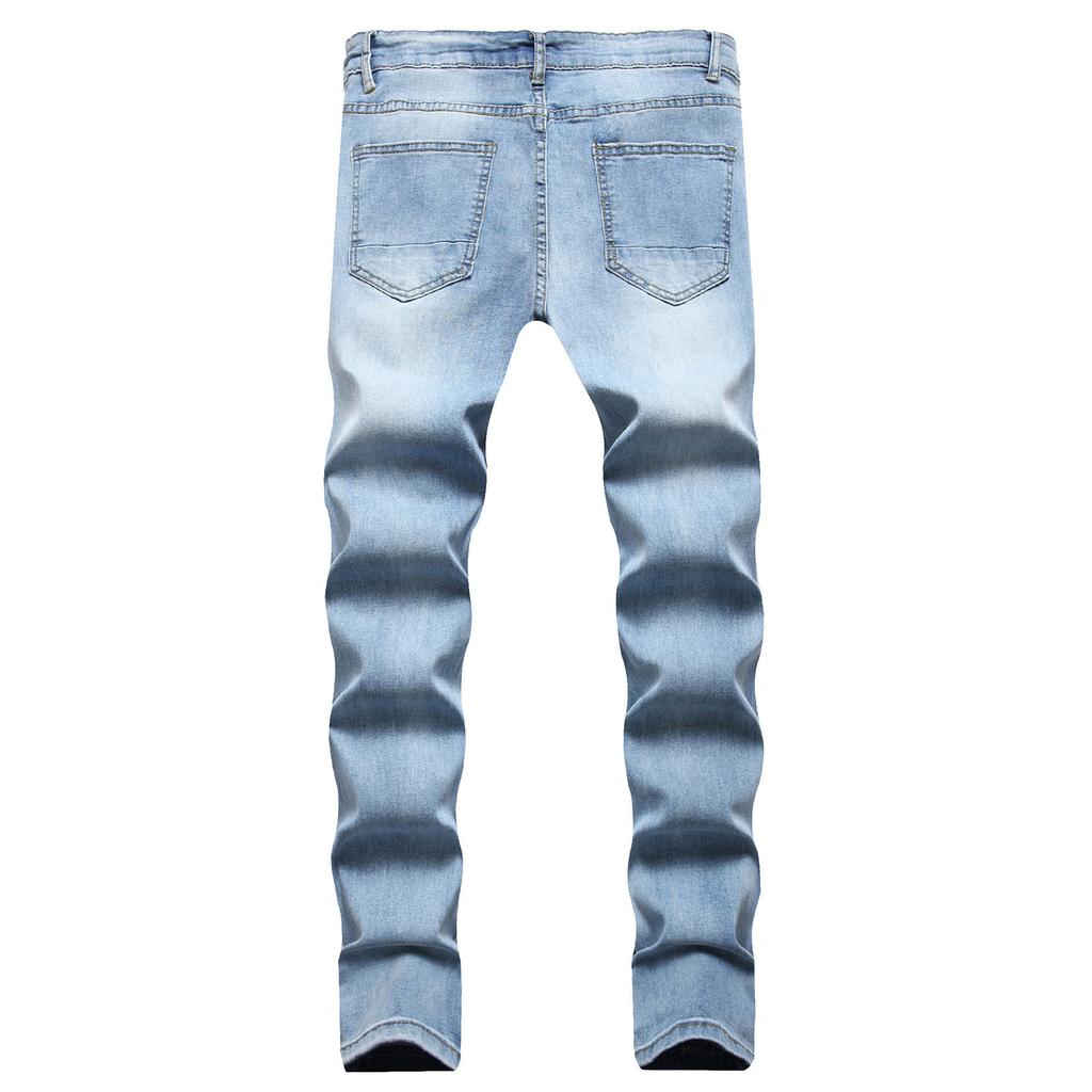 Men Jeans Solid Color Ripped Holes Frayed Gradient Washed Trousers