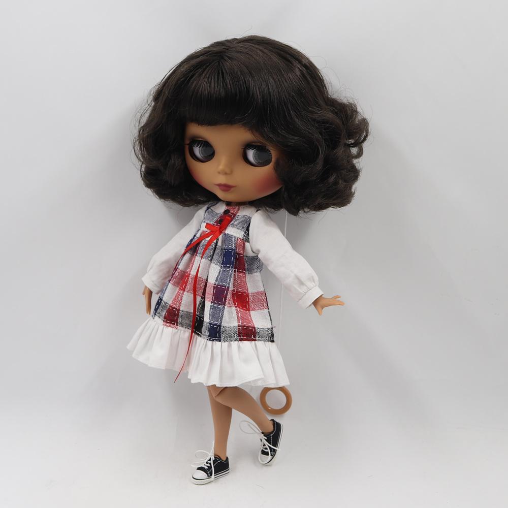 Кукла ICY Blyth 1/6 BJD 30см с темной кожей и короткими черными кудрявыми волосами матовое лицо NUDE шарнирное тело BL950