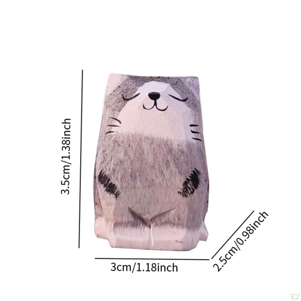 Cat En Wood Figurine Carved Animal Art Sculpture