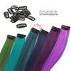 Clip In One Pieces Hair Extensions Straight Ombre Purple Blue Pink Extension Hair Women Synthetic False Fake Hair