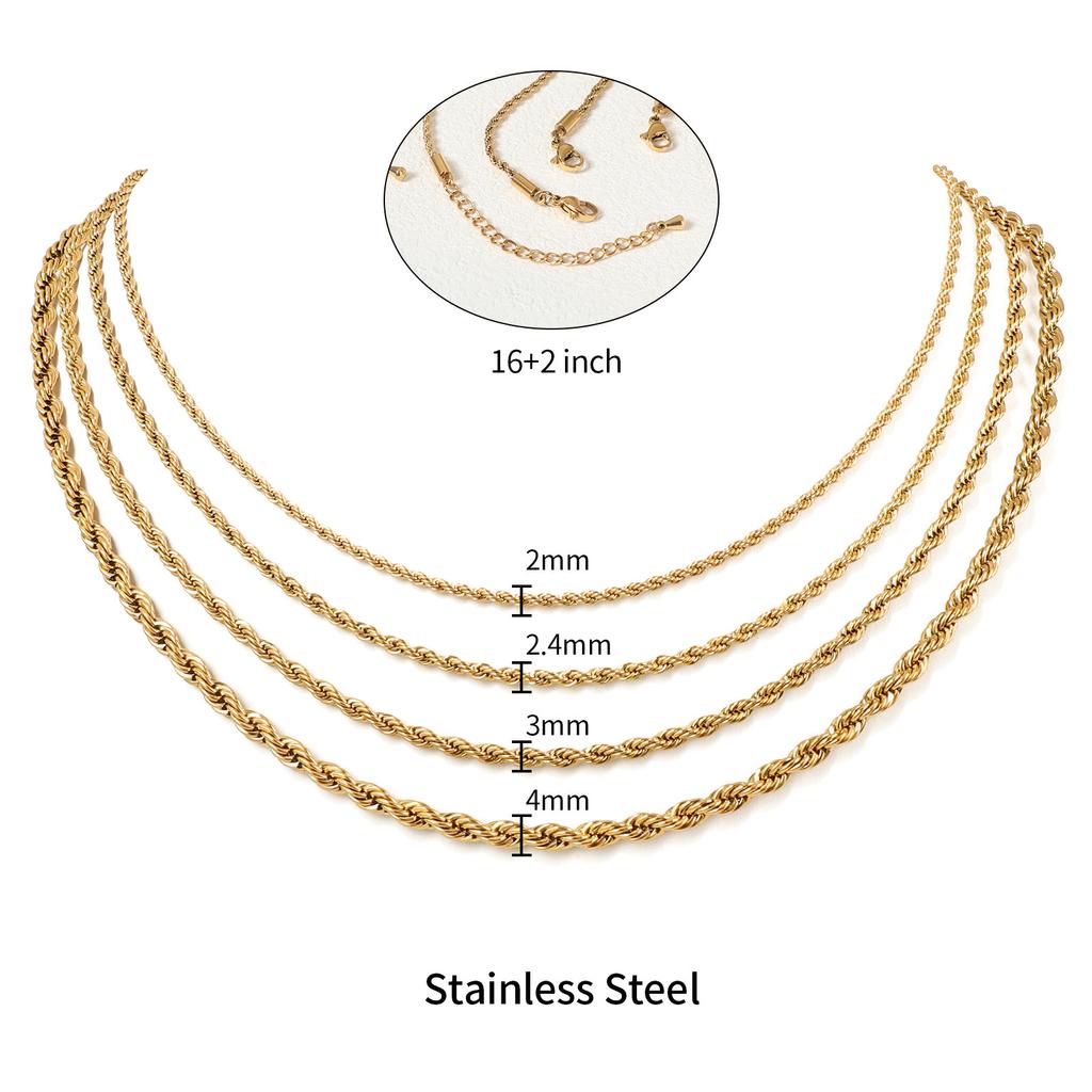 Ожерелье из витой цепи в стиле хип-хоп для мужчин, толщина 2/3/4 мм