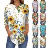 Women's Loose Button Collar Vintage Floral Print Three-quarter Sleeve T-Shirt Shirt