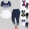 2Pcs/Set Women O-neck Short Sleeve Loose Hem Tops High Waist Leggings Yoga Pants Printing Sport Outfit Streetwear
