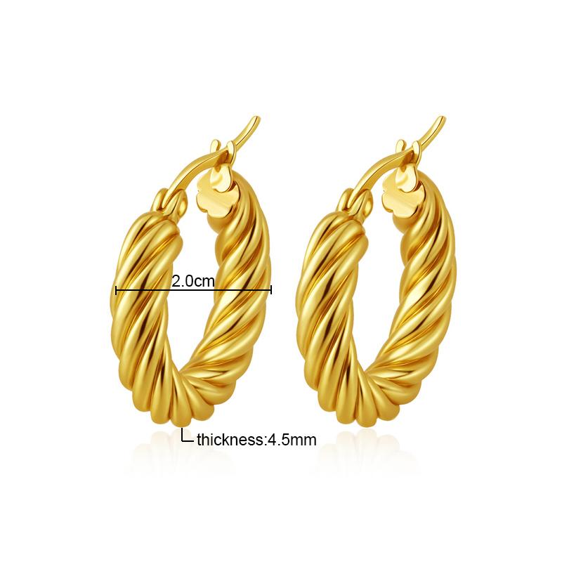 Classic Fashion Round Stainless Steel Twist Hoop Earrings For Women 4.5mm Thick Ear Buckle Gold Silver Color Earrings Jewelry