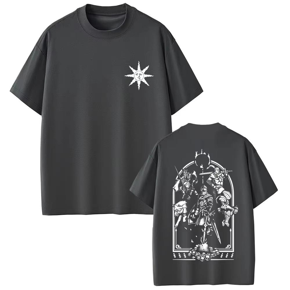 Игровой Dark Souls Praise The Sun Графическая футболка Мужская Женская Винтажная Готическая Рок Футболки Мужская Повседневная из чистого Хлопка Топ с коротким рукавом