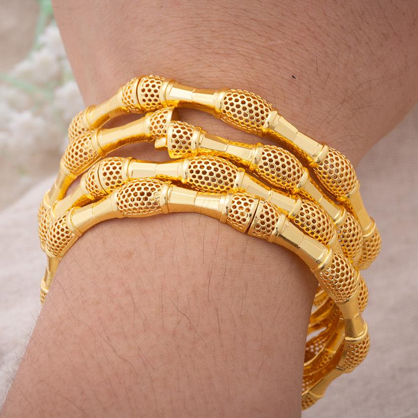 4pcs/Lot Gold Plated Color Dubai Wedding Bangles for Women Ethiopian Bracelets African Wedding Jewelry Party Gifts