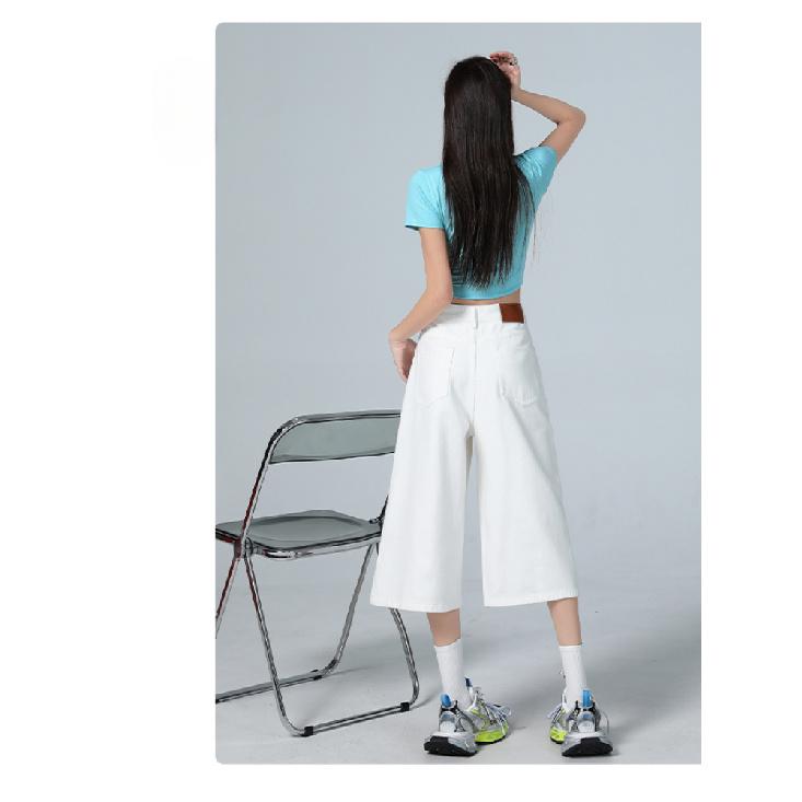 Американская высокая улица Семифутовые женские джинсы Весна Осень Свободные Широкие штанины Драпирующиеся Прямого кроя Брюки Модный дизайн