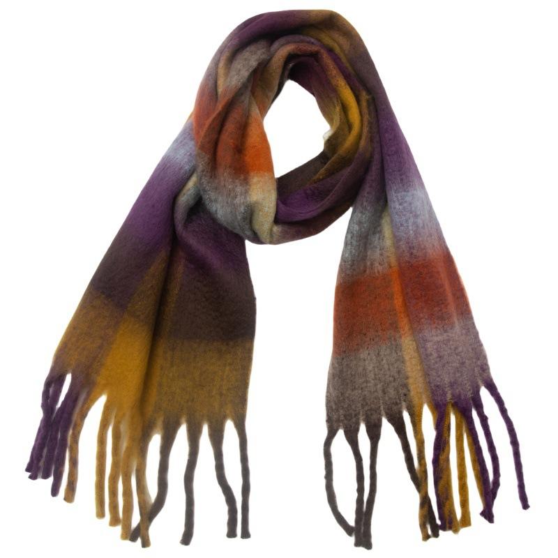 Autumn and Winter New Thickened Shawl Imitation Mohair Coarse Whiskers Colorful Plaid Scarf