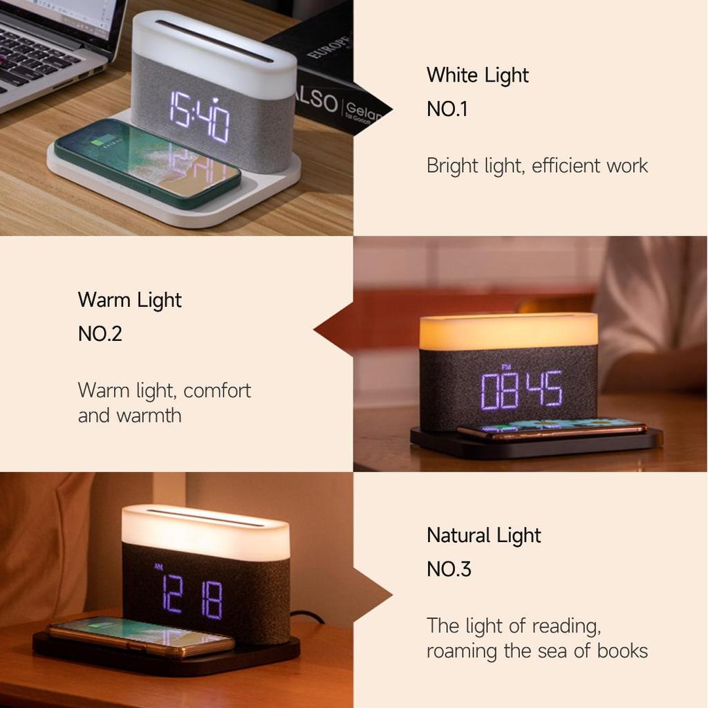 Беспроводное зарядное устройство, ночник, 3 цветовая температура с часами, беспроводная быстрая зарядка, прикроватный светильник для Iphone/Android