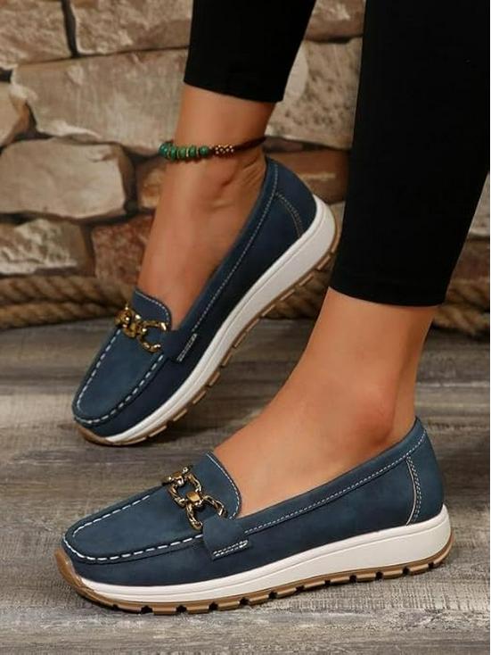 Женские мокасины большого размера с металлической цепочкой на плоской подошве, осень 2024 г.