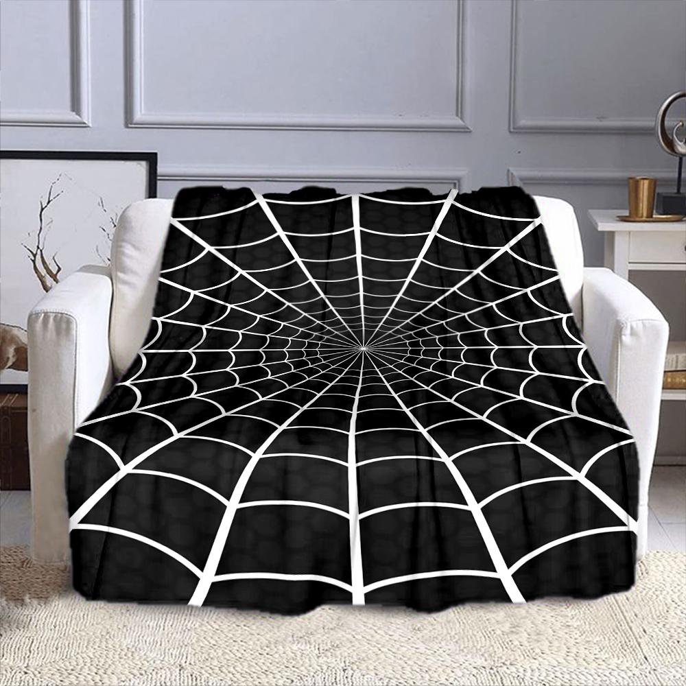 Spider Web Pattern on Black Background Patterned flannel blanket perfect for the bedroom living room, sofa, or a little nap