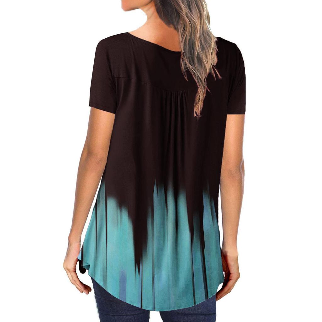 Женская туника с коротким рукавом, свободные топы, повседневные топы больших размеров, плиссированная туника на пуговицах, повседневные летние топы с цветочным принтом для женщин