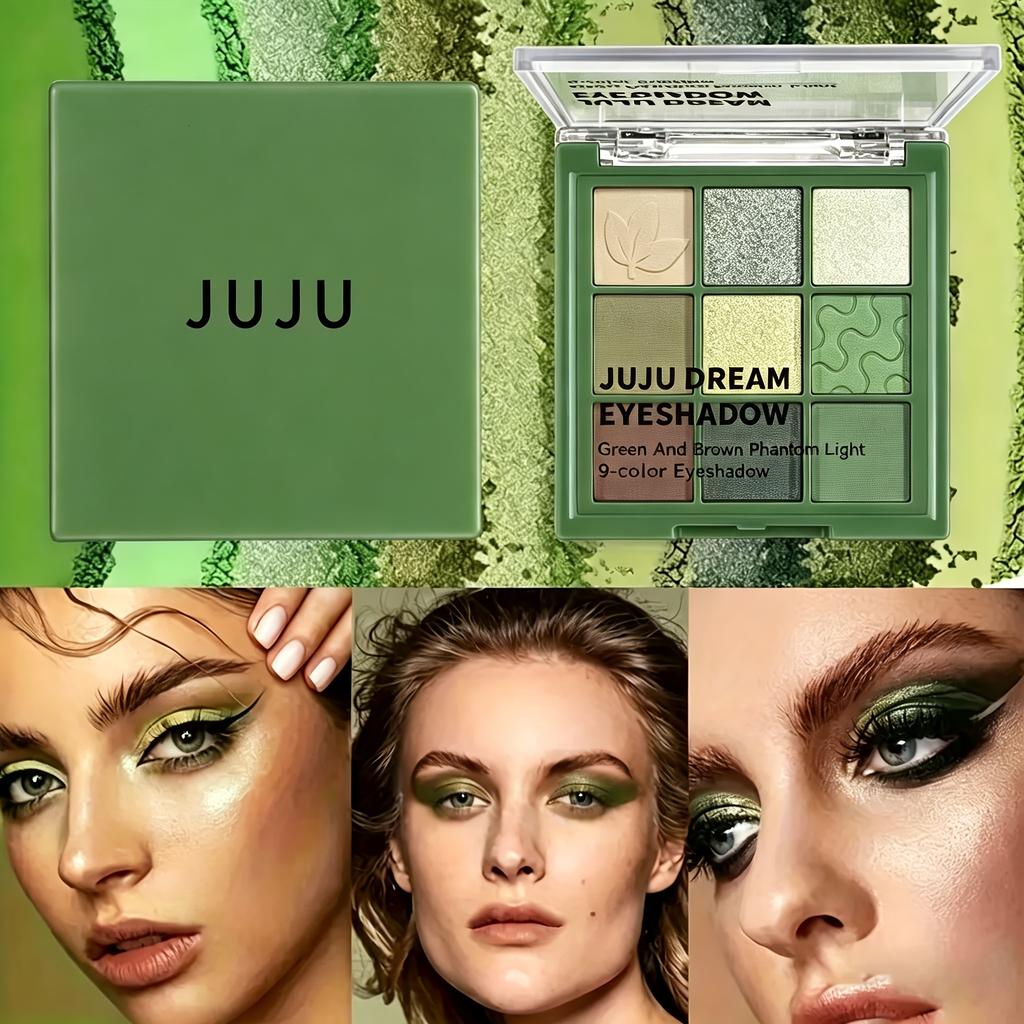 9 Shade Eyeshadow Palette Features Matte,and S Grass-green Tones. Perfect for Festive Occasions and Parties.