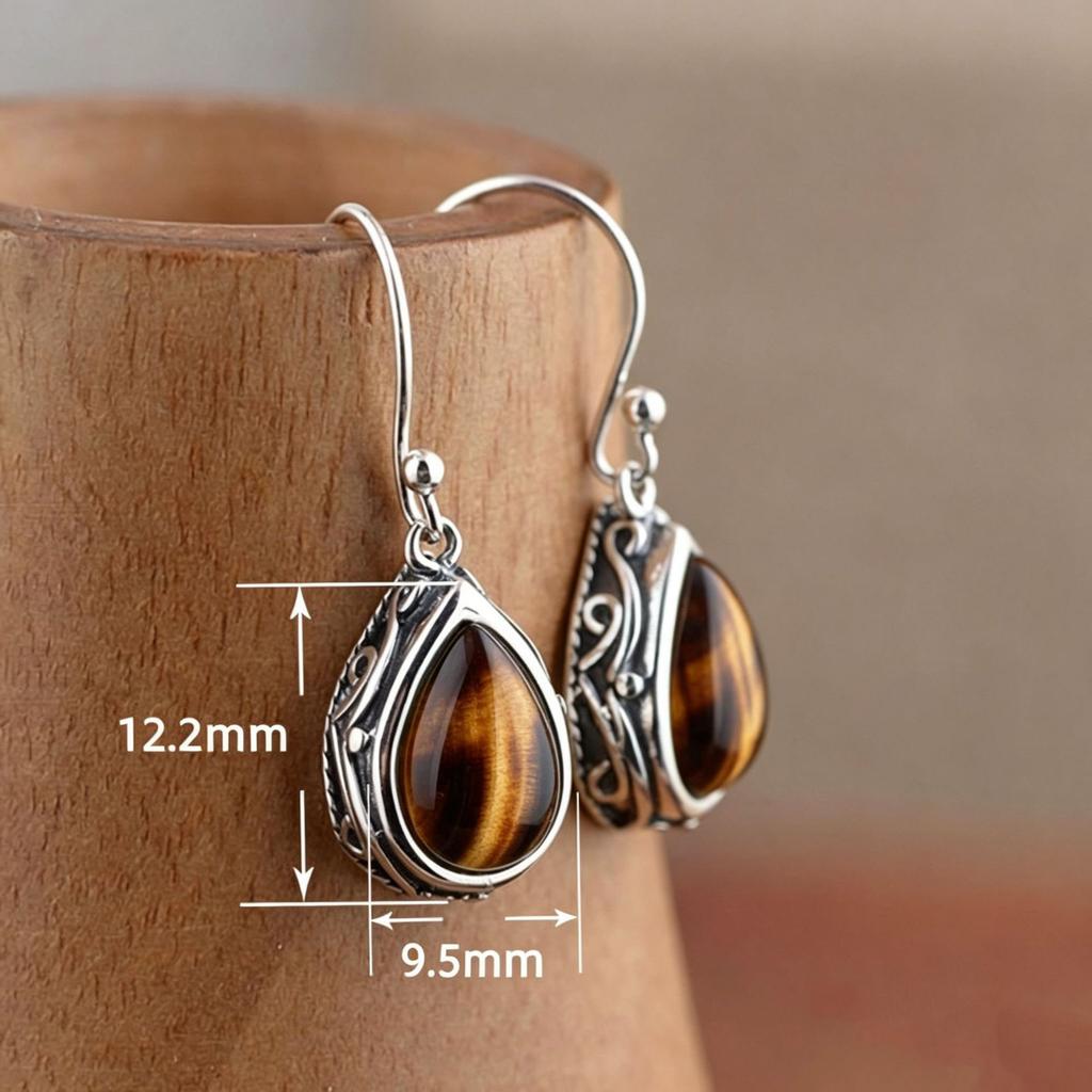 Xiaomi 925 Sterling Silver Vintage Earrings For Women Trendy Vintage Brown Stone Earring Jewelry Prevent Allergy Party Accessories