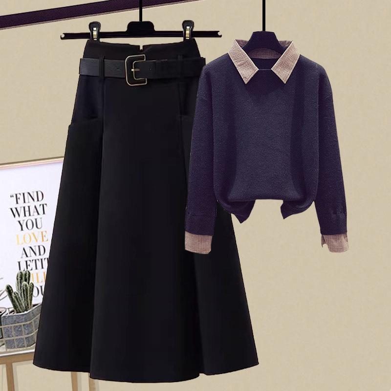 2023 Высококачественный женский комплект из трикотажного свитера и юбки А-силуэта из шерстяной смеси