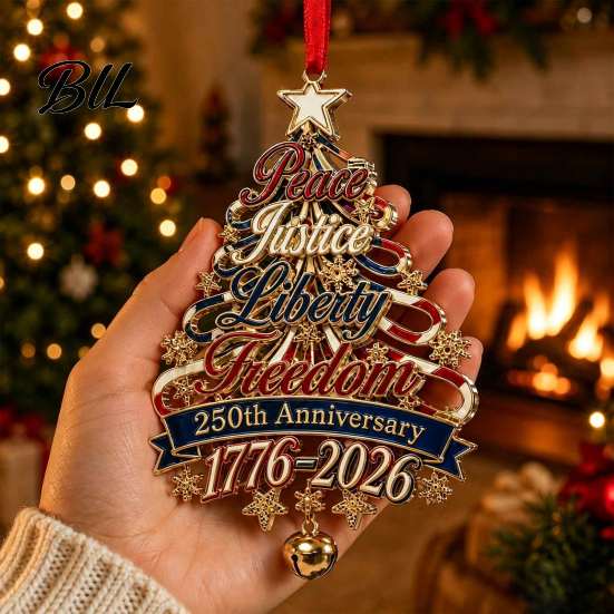 Holiday Tree Hanging Ornaments 250th Anniversary Christmas Ornament, USA Xmas Decor for Gift Friends Home Window, Patriotic Acrylic Sign Veterans