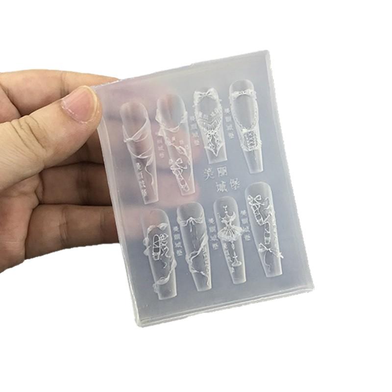 DIY Декор для Ногтей - 3D Силиконовая Форма с Полупрозрачным Трафаретом для Вырезания, Дизайн с Ленточкой, Бантом и Балетными Туфельками